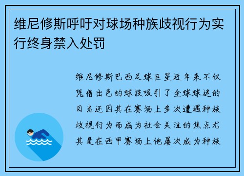 维尼修斯呼吁对球场种族歧视行为实行终身禁入处罚 维尼修斯呼吁对球场种族歧视行为实行终身禁入处罚
